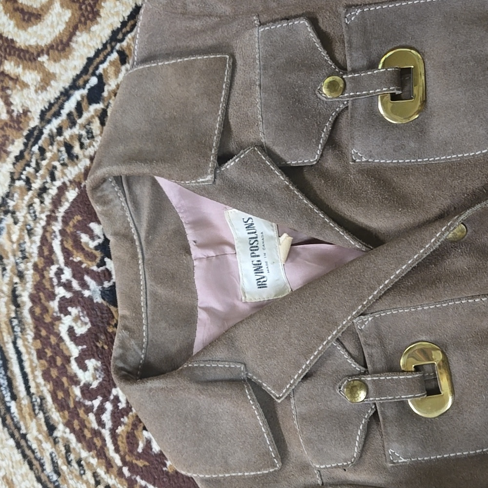 Irving Posluns 1970s Suede Coat Leather Jacket with Gold Hardware 70s Retro Fall - Picture 14 of 16